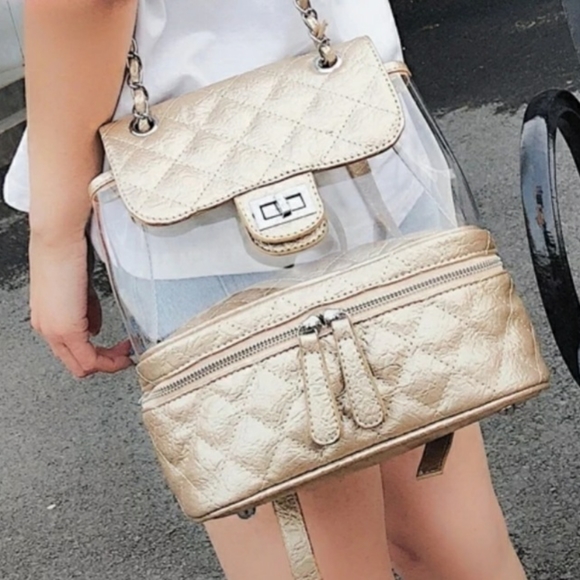 BRAND NEW Gold /clear ladies backpack crossbody bag - Picture 5 of 5